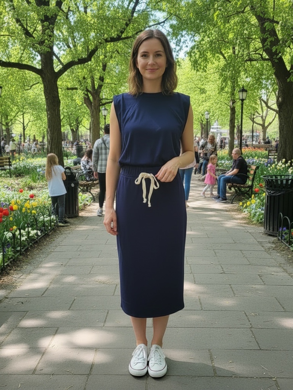TheMogan Jersey Sleeveless top and Midi Skirt Set